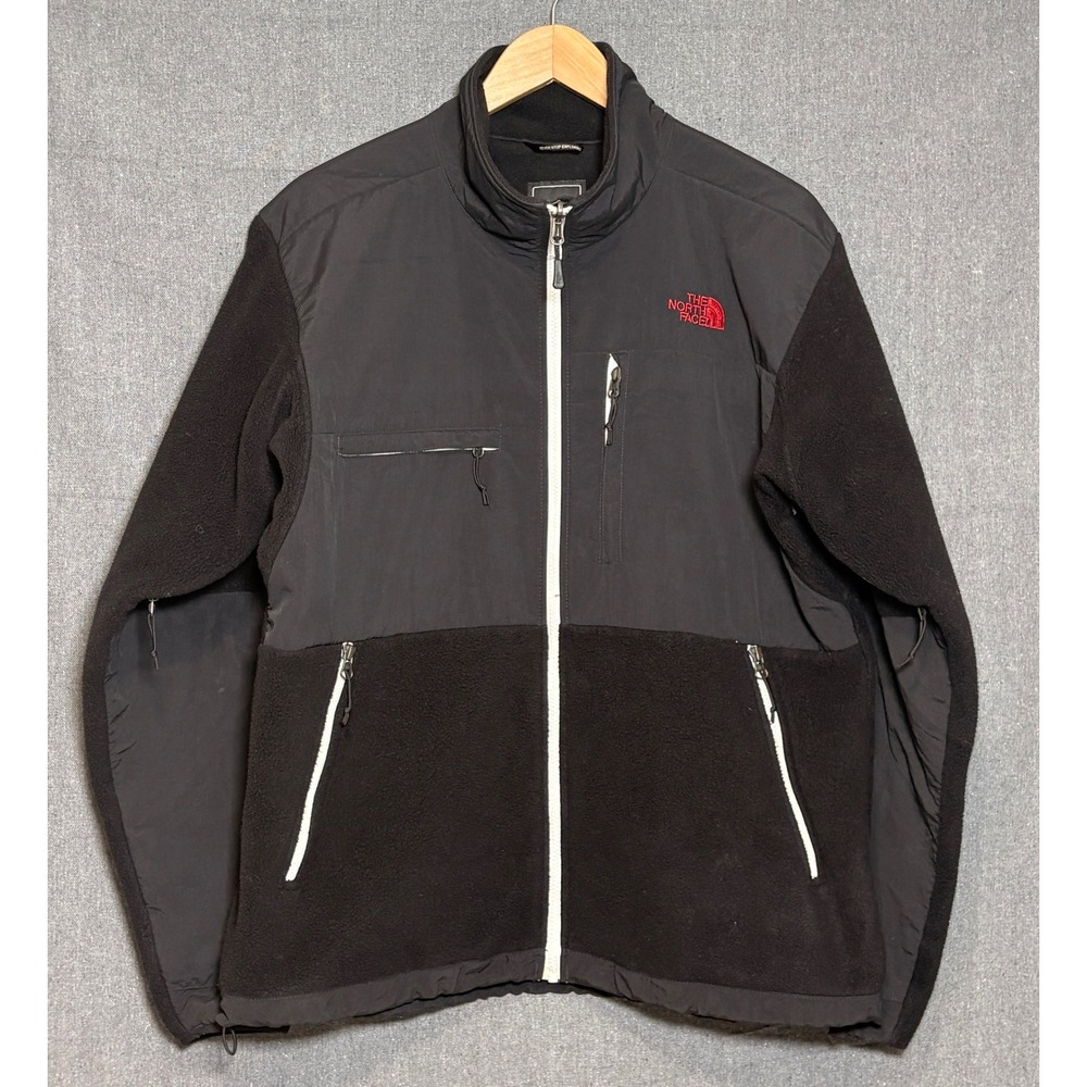 The North Face Denali Polartec Fleece Jacket Mens Large Black Red Logo Full Zip